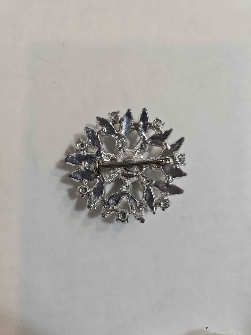 Silver Floral Rhinestone Brooch with Pale Yellow Center